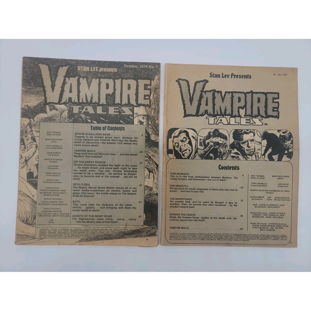 Lot of 2 Vampire Tales #7 & #8 1974 Marvel Curtis Magazine, Morbius Coverless